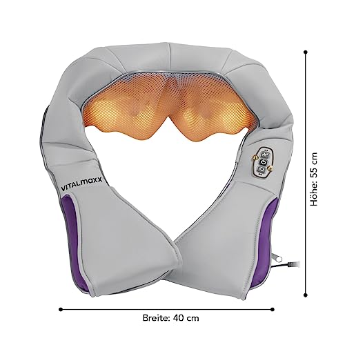 VITALmaxx Shiatsu Schulter- und Nacken-Massagegerät | 3 in 1 Therapie: Knetmassage, Vibrationsmassage und Wärme-Therapie | 4 rotierende Massagebälle, Empfohlen von Dr. Plum