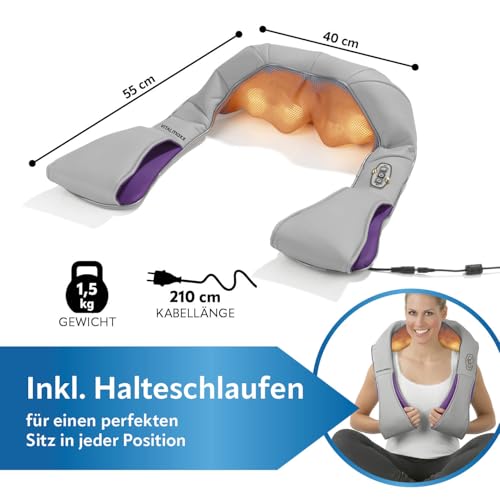 VITALmaxx Shiatsu Schulter- und Nacken-Massagegerät | 3 in 1 Therapie: Knetmassage, Vibrationsmassage und Wärme-Therapie | 4 rotierende Massagebälle, Empfohlen von Dr. Plum