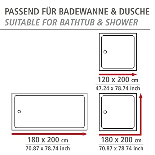 WENKO Duschvorhang, Textil-Vorhang fürs Badezimmer, mit Ringen zur Befestigung an der Duschstange, waschbar, wasserabweisend, 180 x 200 cm