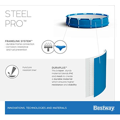 Bestway Steel Pro Frame Pool-Set mit Filterpumpe Ø 396 x 84 cm, blau, rund