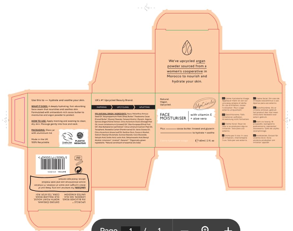UpCircle Feuchtigkeitspflege für das Gesicht mit Arganpulver 60ml - pflegende Tagescreme - Vitamin E, Aloe Vera, Glycerin, Shea + Kokosnussbutter - natürlich, vegan + tierversuchsfrei