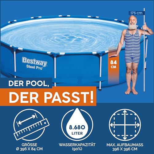 Bestway Steel Pro Frame Pool-Set mit Filterpumpe Ø 396 x 84 cm, blau, rund
