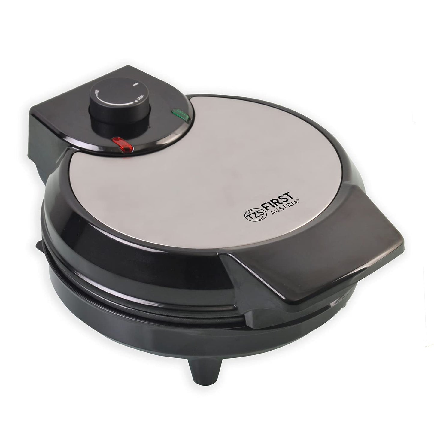 TZS First Austria Waffeleisen 700 W, Herzwaffeleisen, waffle maker, Herzform, Antihaftbeschichtung, Überlaufschutz, Schwarz, Edelstahl