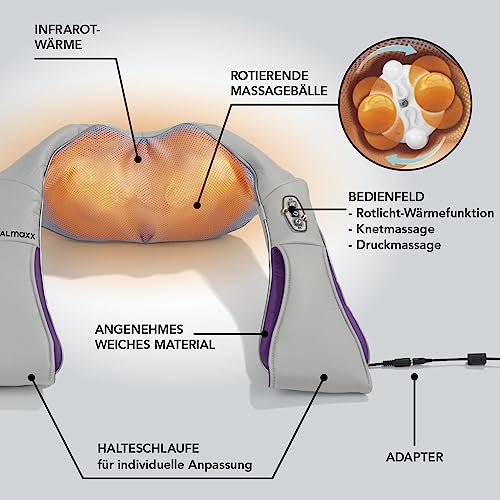 VITALmaxx Shiatsu Schulter- und Nacken-Massagegerät | 3 in 1 Therapie: Knetmassage, Vibrationsmassage und Wärme-Therapie | 4 rotierende Massagebälle, Empfohlen von Dr. Plum
