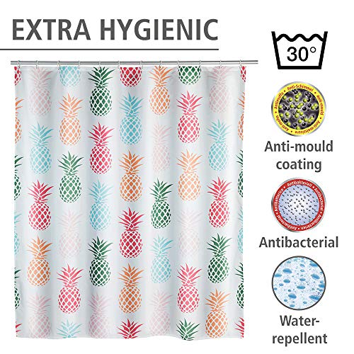 WENKO Duschvorhang, Textil-Vorhang fürs Badezimmer, mit Ringen zur Befestigung an der Duschstange, waschbar, wasserabweisend, 180 x 200 cm