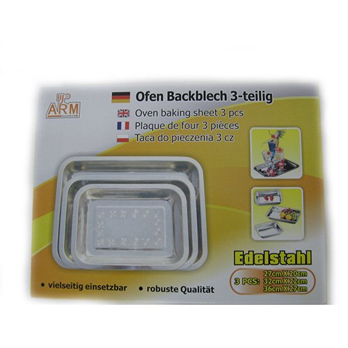 3 tlg. EDELSTAHL Ofen Backblech Set 27cm 32cm 36cm ROBUSTE Qualität universal