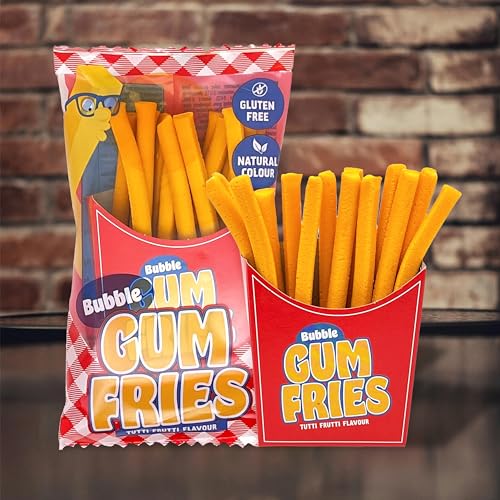 Becky's Bubble Gum Fries, Kaugummi Stangen in Pommesoptik mit intensivem Tutti Frutti Geschmack, ein kreativer Genuss für einzigartige Momente voller Spaß und Überraschung - glutenfrei