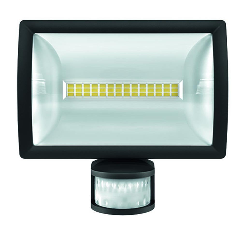 Theben 1020914-20 Watt LED Aussenstrahler mit Bewegungssensor für Wandmontage, Erfassungsbereich 180°, max. 12 m, (theLeda E20 BK) schwarz
