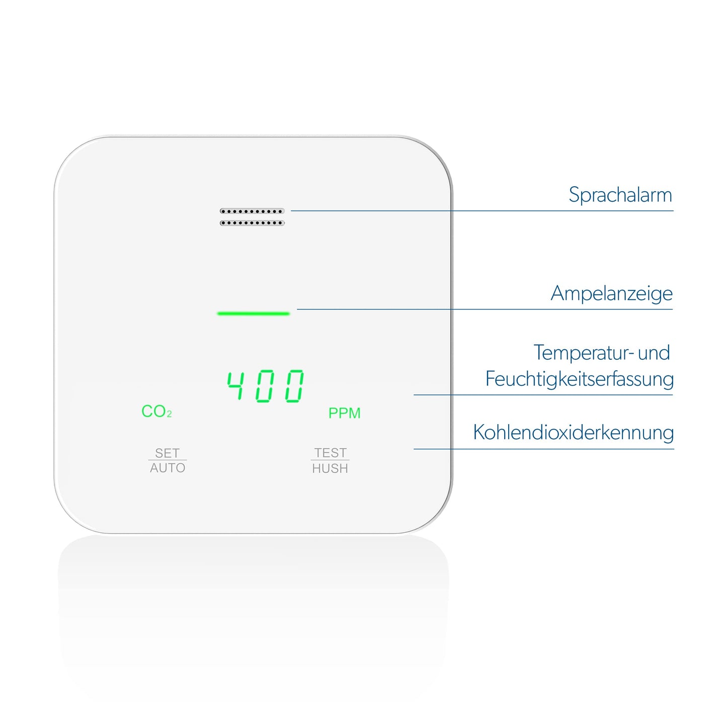 UNITEC CO2 Messgerät, Kohlendioxiderkennung, Temperatur- und Feuchtigkeitserkennung, mit Ampelanzeige und Sprachalarm, CE Kennzeichen