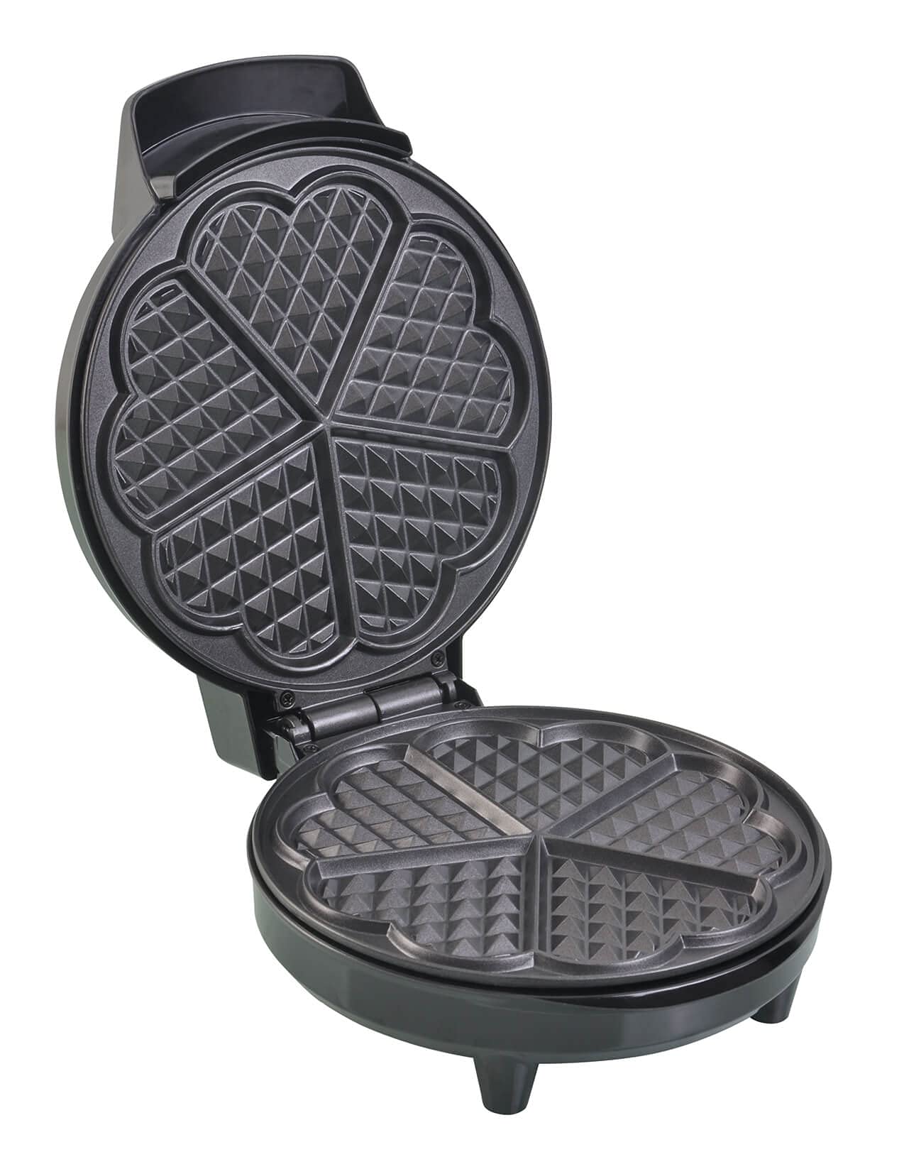 TZS First Austria Waffeleisen 700 W, Herzwaffeleisen, waffle maker, Herzform, Antihaftbeschichtung, Überlaufschutz, Schwarz, Edelstahl