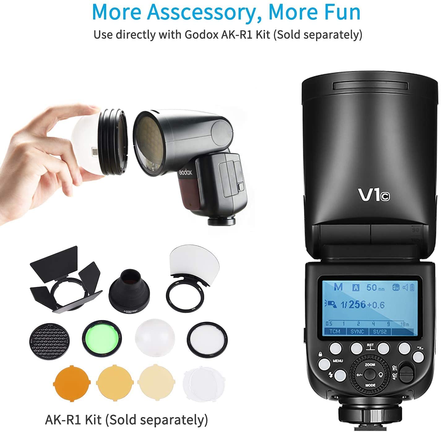 Godox V1F Professioneller Blitz Speedlite Speedlight Rundkopf Wireless 2.4G Kompatibel mit Fuji Fujifilm X-Pro2 X-T20 X-T2 X-T1 GFX50S GFX50R Kameras