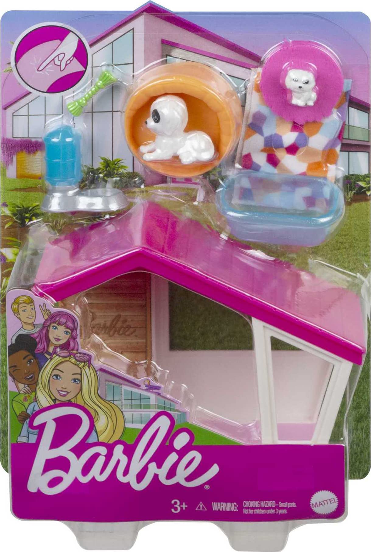 Barbie GRG78 - Mini-Spielset mit 2 Hündchen, Hundehaus und Zubehörteilen, Geschenk für Kinder von 3 bis 7 Jahren