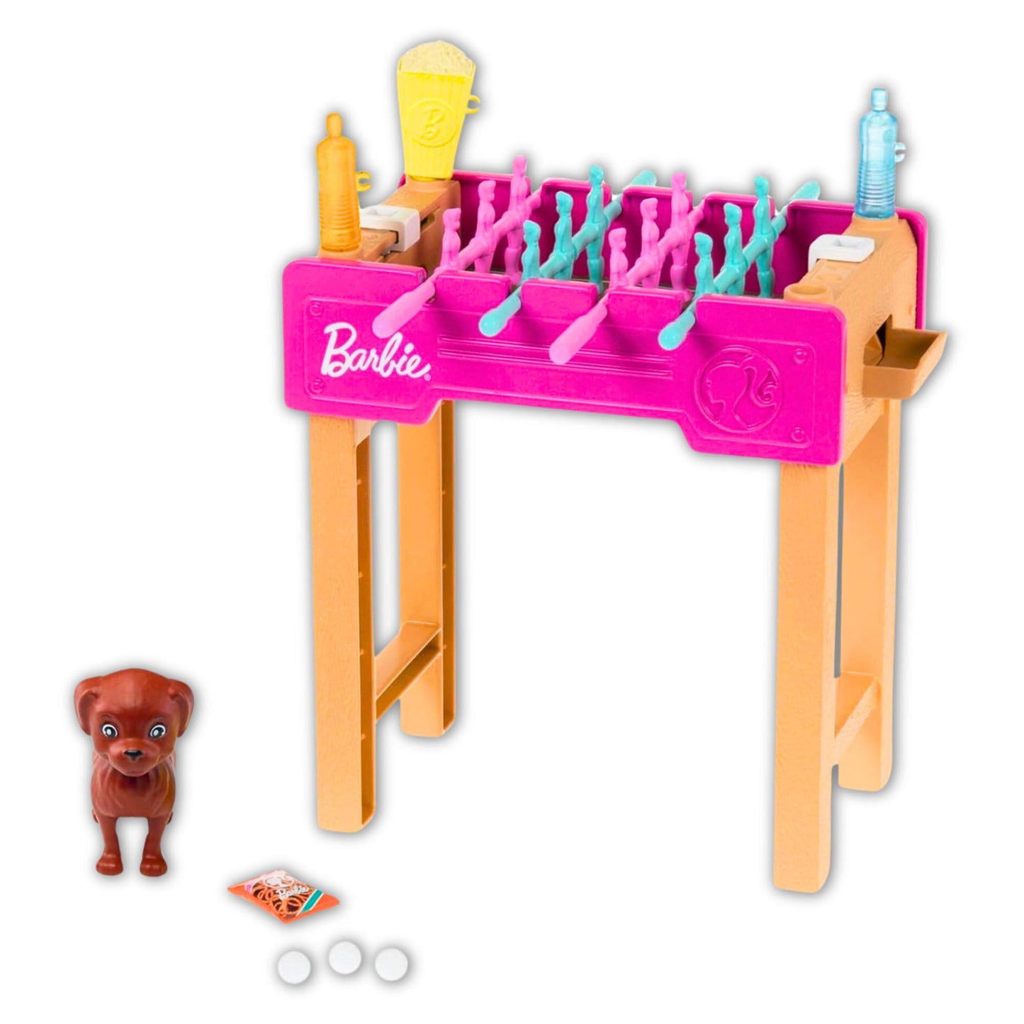 Barbie GRG77 - Mini-Spielset mit Haustier, Zubhörteilen und funktionierendem Tischfußball-Spiel, Thema Spielabend, Geschenk für Kinder von 3 bis 7 Jahren