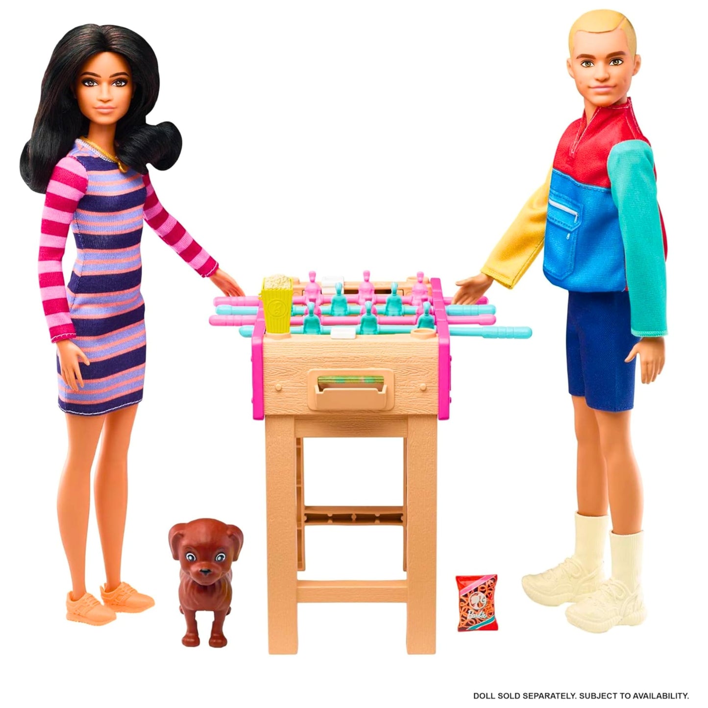 Barbie GRG77 - Mini-Spielset mit Haustier, Zubhörteilen und funktionierendem Tischfußball-Spiel, Thema Spielabend, Geschenk für Kinder von 3 bis 7 Jahren