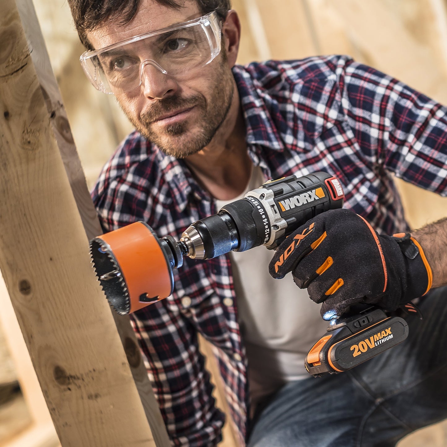 WORX WX373.3 Akku Schlagbohrschrauber Set - Bürstenloser Akkuschrauber 20V, 2 Li-Ion Akkus 4Ah, Koffer und Ladegerät - 60Nm, 2-Gang-Getriebe und LED-Licht - zum Schrauben, Bohren und Schlagbohren