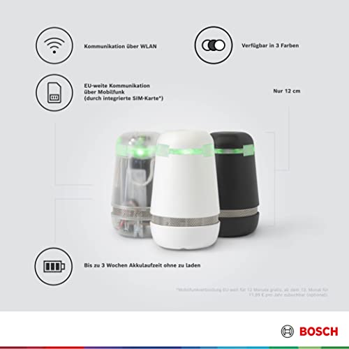 Bosch spexor Mobile Alarmanlage, Einbruchserkennung, Messung Luftqualität, Temperaturüberwachung, Smartphone-Benachrichtigung, Smart Home, kabellos, WLAN und Mobilfunk, schwarz