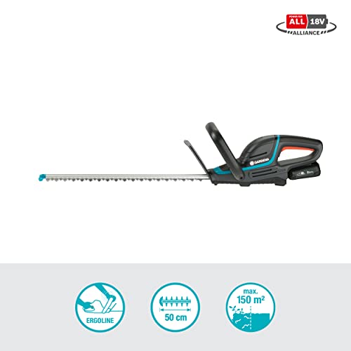 Gardena Akku-Heckenschere ComfortCut 50/18V-P4A Ready-To-Use Set: Heckenschneider mit ergonomischem Griff und Anschlagschutz, geringes Gewicht für bessere Handhabung, inkl. 18V P4A Akku (14730-20)