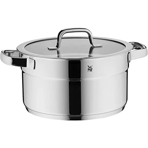 WMF Compact Cuisine Topfset Induktion 5-teilig, Kochtopf Set mit Glasdeckel, Cromargan Edelstahl poliert, Induktions Töpfe Set unbeschichtet, Innenskalierung