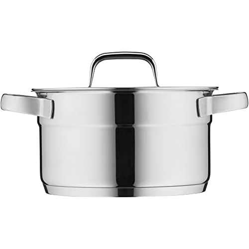 WMF Compact Cuisine Topfset Induktion 5-teilig, Kochtopf Set mit Glasdeckel, Cromargan Edelstahl poliert, Induktions Töpfe Set unbeschichtet, Innenskalierung