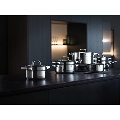 WMF Compact Cuisine Topfset Induktion 5-teilig, Kochtopf Set mit Glasdeckel, Cromargan Edelstahl poliert, Induktions Töpfe Set unbeschichtet, Innenskalierung