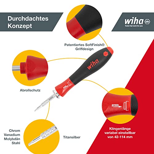Wiha Schraubendreher mit Wechselklingen Set SYSTEM 4 Schlitz, Phillips, Sechskant , variable Klingenlänge, schnelles Umstecken