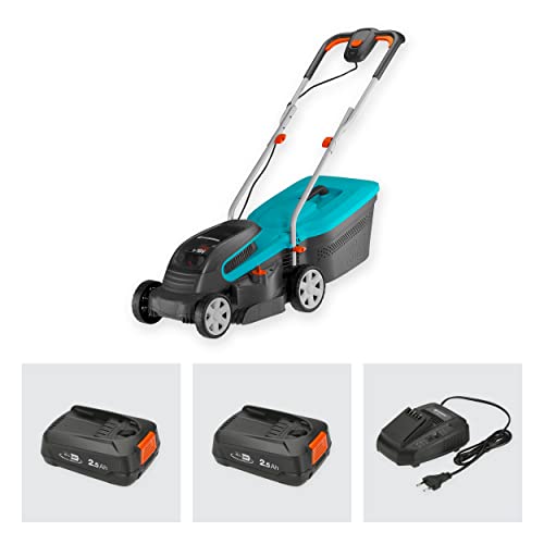 GARDENA Akku-Rasenmäher PowerMax 32/36V P4A Ready-To-Use Set: Rasenmäher bis 200 m², 32 cm Schnittbreite, 30 l Fassungsvolumen, Schnitthöhe 20 - 60 mm, inkl. 2 x 18V P4A Akku (14621-20)