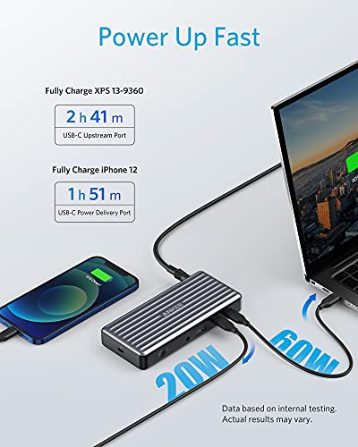 Anker PowerExpand 9-in-1 USB-C PD Docking Station USB-C Adapter, 60W für Laptop, 20W Power Delivery, 4K HDMI & DisplayPort, USB 3.0 und USB 2.0 Daten, Gigabit Ethernet, 3.5mm Audio
