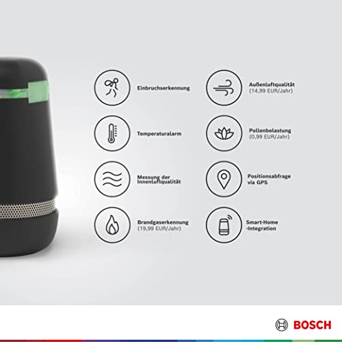 Bosch spexor Mobile Alarmanlage, Einbruchserkennung, Messung Luftqualität, Temperaturüberwachung, Smartphone-Benachrichtigung, Smart Home, kabellos, WLAN und Mobilfunk, schwarz