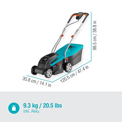 GARDENA Akku-Rasenmäher PowerMax 32/36V P4A Ready-To-Use Set: Rasenmäher bis 200 m², 32 cm Schnittbreite, 30 l Fassungsvolumen, Schnitthöhe 20 - 60 mm, inkl. 2 x 18V P4A Akku (14621-20)