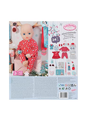 Zapf Creation 705445 Baby Annabell Advent Calendar - Puppenadventskalender mit 24 Überaschungen bestehend aus Kleidungsstücken und Accessoires für Baby Annabell