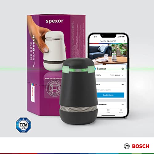 Bosch spexor Mobile Alarmanlage, Einbruchserkennung, Messung Luftqualität, Temperaturüberwachung, Smartphone-Benachrichtigung, Smart Home, kabellos, WLAN und Mobilfunk, schwarz