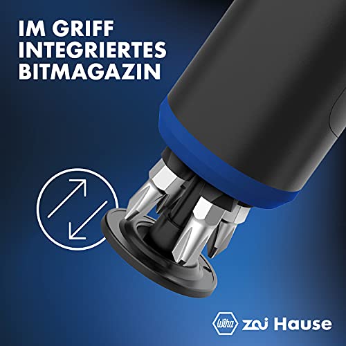 Wiha TCA10182 zai Hause 4V Akkuschrauber Set klein mit 4 Bits und USB C Ladekabel, Mini Akku-Schraubendreher magnetischer Bithalter Linkslauf, Drehmomentanzeige und LED-Licht I Bohrschrauber, Schwarz
