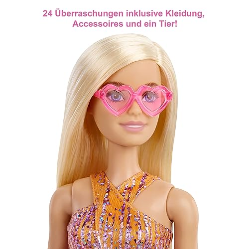 Barbie GYN37 - Adventskalender mit einer Barbie Puppe, 24 Überraschungen, Kleidung und Accessoires für Tag und Nacht, ab 3 Jahren