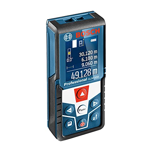 Bosch Professional Laser Entfernungsmesser GLM 500 (Arbeitsbereich: 0,05–50 m, Neigungswinkel: 0–360°, Messgenauigkeit: +/- 1,5 mm, 2 Batterien, AAA, in Kartonschachtel)