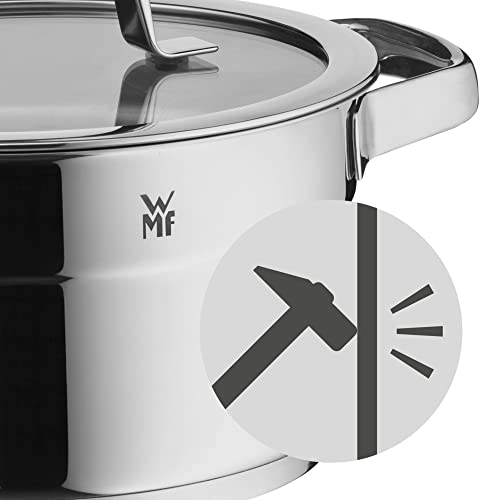 WMF Compact Cuisine Topfset Induktion 5-teilig, Kochtopf Set mit Glasdeckel, Cromargan Edelstahl poliert, Induktions Töpfe Set unbeschichtet, Innenskalierung