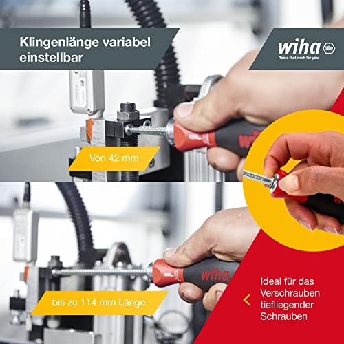 Wiha Schraubendreher mit Wechselklingen Set SYSTEM 4 Schlitz, Phillips, Sechskant , variable Klingenlänge, schnelles Umstecken