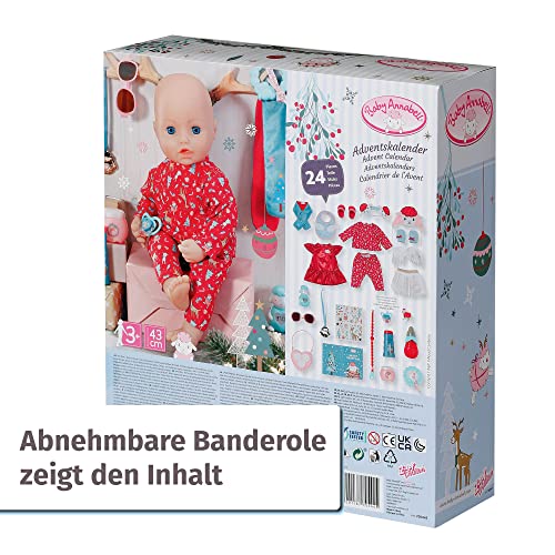 Zapf Creation 705445 Baby Annabell Advent Calendar - Puppenadventskalender mit 24 Überaschungen bestehend aus Kleidungsstücken und Accessoires für Baby Annabell