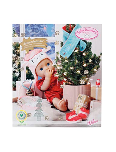 Zapf Creation 705445 Baby Annabell Advent Calendar - Puppenadventskalender mit 24 Überaschungen bestehend aus Kleidungsstücken und Accessoires für Baby Annabell