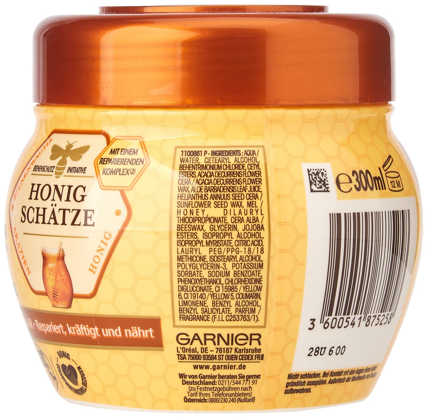 Garnier Haar-Maske /Haarkur für intensive Haarpflege, bewahrt den Farbglanz , mit Gelée Royale, Bienenbalsam & Honig - für brüchiges, strapziertes Haar, Wahre Schätze, 1 x 300ml