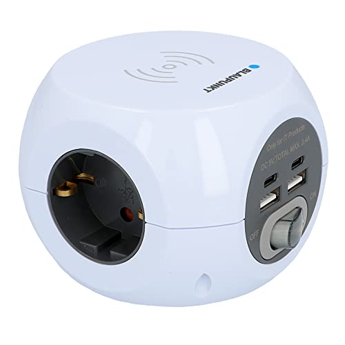 BLAUPUNKT Steckdosenwürfel, Mehrfachsteckdose, 3-Fach Schukosteckdose, 2-Fach USB-A + 2-Fach USB-C, mit EIN-/Ausschalter, Weiß, 1,4 Meter
