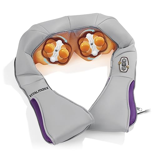 VITALmaxx Shiatsu Schulter- und Nacken-Massagegerät | 3 in 1 Therapie: Knetmassage, Vibrationsmassage und Wärme-Therapie | 4 rotierende Massagebälle, Empfohlen von Dr. Plum