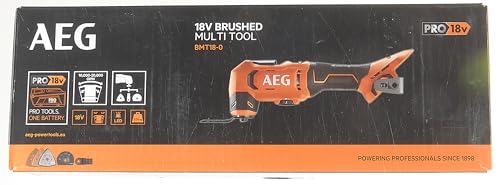 AEG 18 V PRO18V Akku-Multitool BMT18-0 (Oszilationswinkel 3,6°, Schwingzahl 0-20.000 min-1, variable Geschwindigkeitsregulierung, werkzeugloser Klingenwechsel, LED, ohne Akku & Ladegerät im Karton)