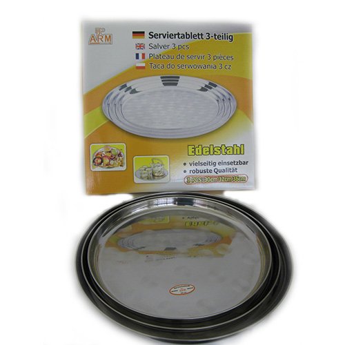 3 tlg EDELSTAHL Serviertablett Set 30cm 32cm 36cm Servierplatte Tablett Qualität