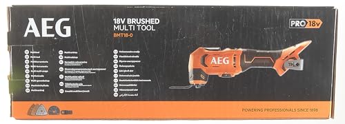 AEG 18 V PRO18V Akku-Multitool BMT18-0 (Oszilationswinkel 3,6°, Schwingzahl 0-20.000 min-1, variable Geschwindigkeitsregulierung, werkzeugloser Klingenwechsel, LED, ohne Akku & Ladegerät im Karton)