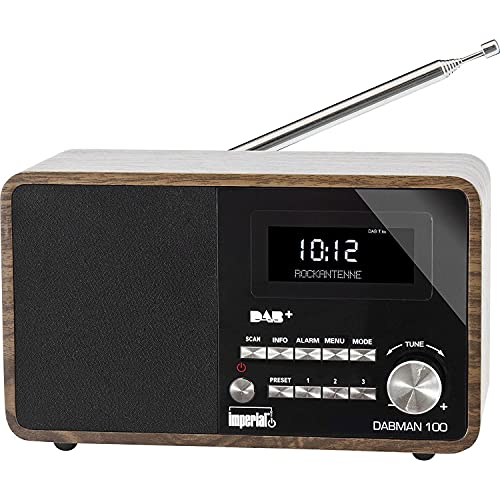 IMPERIAL DABMAN 100 - Digitalradio (Radio, DAB+ / DAB / UKW, Aux In, Holzgehäuse, Wecker, LCD-Display)