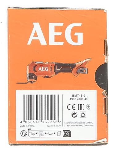 AEG 18 V PRO18V Akku-Multitool BMT18-0 (Oszilationswinkel 3,6°, Schwingzahl 0-20.000 min-1, variable Geschwindigkeitsregulierung, werkzeugloser Klingenwechsel, LED, ohne Akku & Ladegerät im Karton)