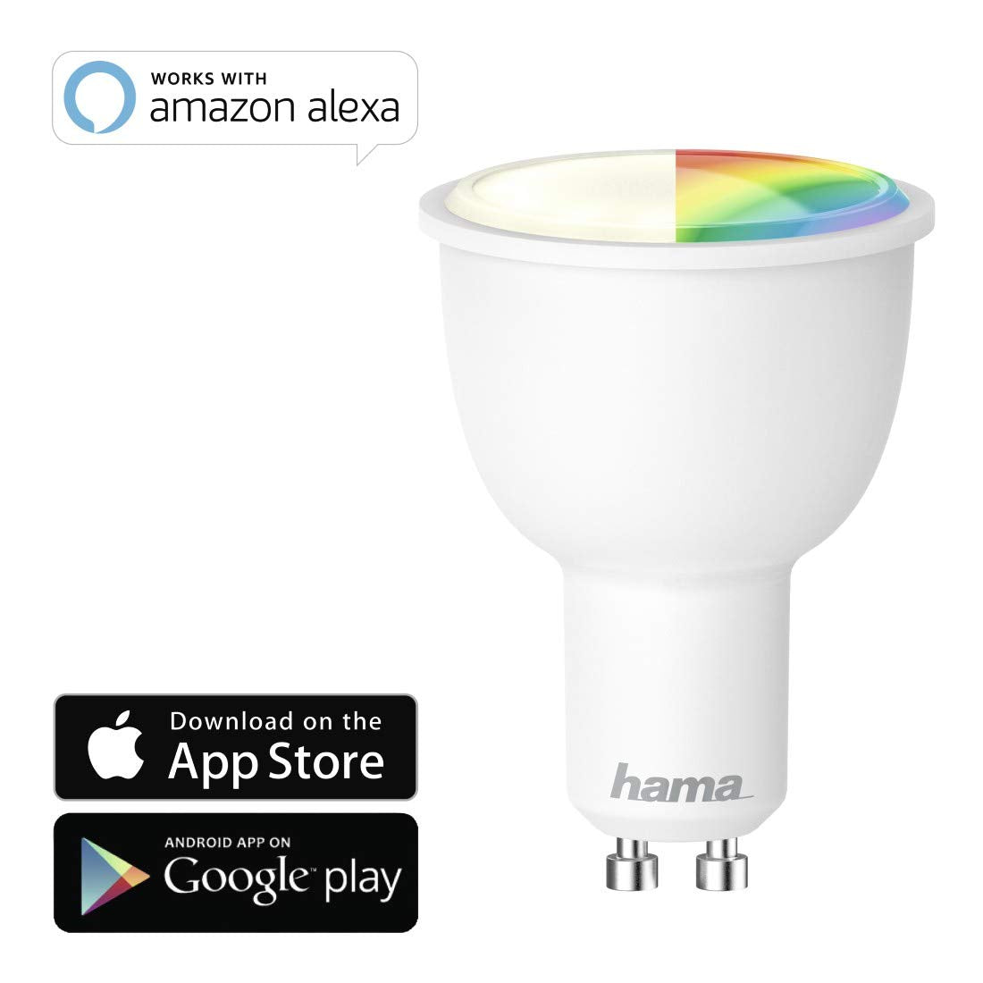 Hama GU10 Wi-Fi LED-Lampe, 4,5W (ohne Hub, dimmbar, gesteuert via Alexa/Google Home/App/IFTTT, 2,4GHz, 2700K/warmweiß/RGB-Farben) WLAN Lampe, Echo/Echo Dot/Echo Spot/Echo Plus/Echo Show kompatibel