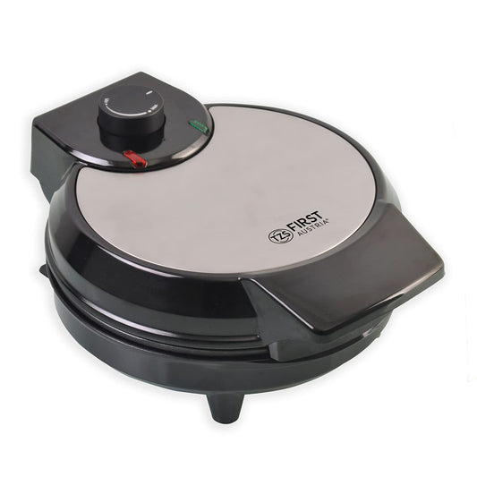 TZS First Austria Waffeleisen 700 W, Herzwaffeleisen, waffle maker, Herzform, Antihaftbeschichtung, Überlaufschutz, Schwarz, Edelstahl