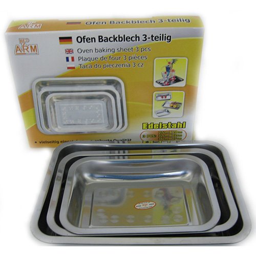 3 tlg. EDELSTAHL Ofen Backblech Set 27cm 32cm 36cm ROBUSTE Qualität universal