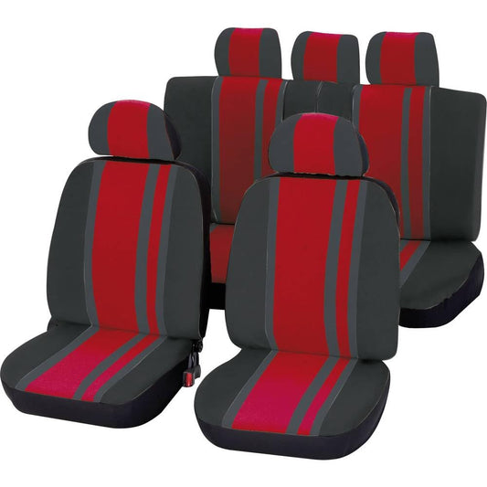 Unitec 84958 Sitzbezugset Newline, 14-teilig, Rot/Schwarz